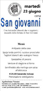 menù festa san giovanni 2020 tenuta nasano